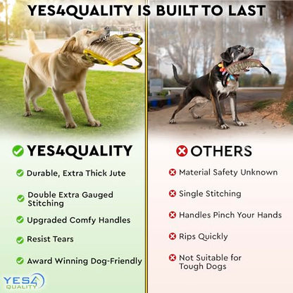 YES4QUALITY Durable Dog Bite Pillow - 10"x7" - Safe Biting Pad with 3 Strong Handles - Tough Jute Tug Toy for Medium to Large Dogs - Ideal for Tug of War, K9, Schutzhund & Puppy Training