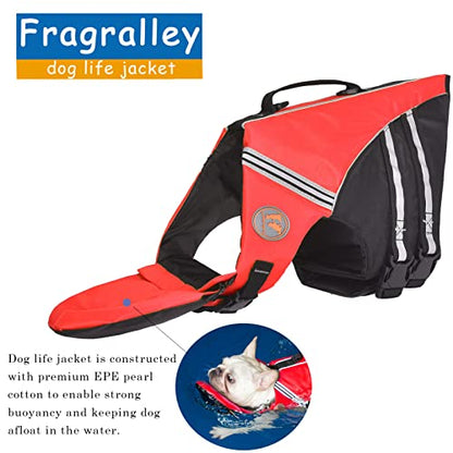 Dog Life Jacket, French Bulldog Life Vest for Swimming Boating, Dog Swim Vest with Chin Float and Rescue Handle, High Flotation Puppy Life Jackets (Chest Girth: 17" to 30", Weight: 17" to 28" LB) - color: Bright Red