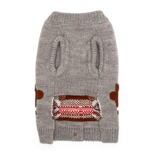 THE WORTHY DOG Sock Monkey Sleeveless Cardigan Dog Sweater – Warm Pullover Dog Clothes with Faux Pockets & Buttons, Heathered Knit - Gray, X-Small - color: Sock Monkey - Gray, size: X Small