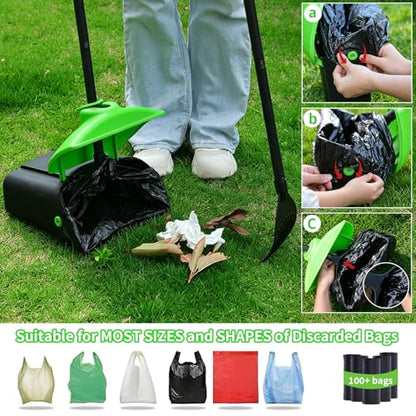 ienjoyed 40" Tall Dog Pooper Scooper with 100 Bags Attachment, Large Capacity Swivel Bin and Rake Metal Pole, Long Handle Pooper Scooper for Large Dogs, Dog Poop Scoop for Yard (Green) - color: Green