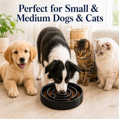 Slow Feeder Dog Bowls, Silicone Dog Bowl with Anti-Slip, Slow Feeder & Non-Slip Design, Boredom and Anxiety Reducer, Suitable for All Breed Dogs and Cat (Ceramic-Black) - color: Ceramic-Black