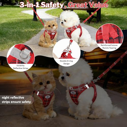 Gyuzh No Pull Dog Harness - 3-in-1 Step in Harness Collar Leash Set for Small Dog Walking & Training, Petsafe Easy Walk Style, Lightweight Plaid Vest (Red, XXS) - color: Red, size: XXS
