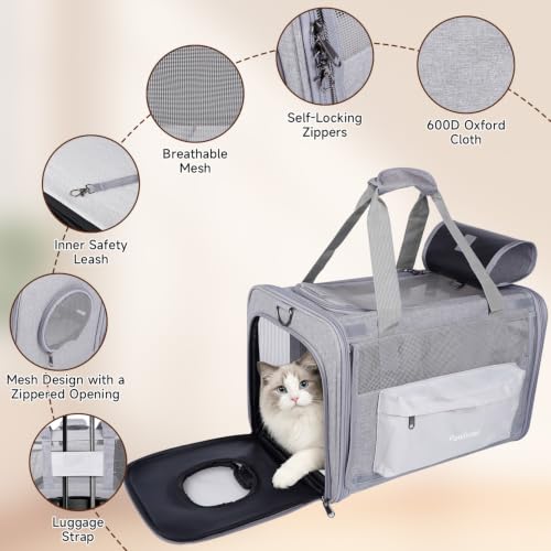 Cat Carriers, 17"x11"x11" Collapsible Pets Travel Carriers Dog Carrier Pet Carrier, Waterproof Airline Approved Soft Sided, Car Travel Portable Bag for Big Cats/Small Dogs(Gray)
