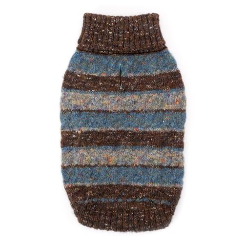 THE WORTHY DOG Striped Sleeveless Dog Sweater – Warm Pullover Dog Clothes with Leash Opening, Stretch Knit & High-Cut Belly - Blue, X-Small - color: Tweed Stripe Turtleneck - Blue, size: X Small