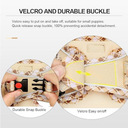 Mercano Soft Mesh Dog Harness and Leash Set, Step-in Reflective Breathable Lightweight Vest Harnesses with Safety Buckle for Small Dogs, Cats (Beige, L) - color: Beige, size: L (Chest: 17.5"-19.5")
