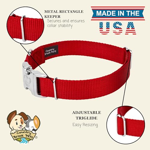 Country Brook Petz - Premium Nylon Dog Collar with Metal Buckle for Small Medium Large Breeds - 10+ Warm Colors (Medium, 3/4 Inch, Red)