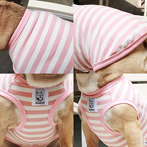 iChoue English Bulldog 100% Breathable Cotton Striped T Shirts Halloween Vest Clothes for Medium Dogs Tank Tops French Frenchie Pug Boston Terrier Pitbull Pink White Stripes - XXLarge - color: Classic Stripe White Pink, size: XX-Large ( 55 - 70 lbs )
