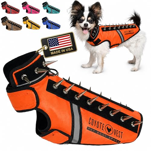 CoyoteVest SpikeVest Dog Harness | Stab-Resistant Protective Vest | Coyote Vest for Dogs | Defends Against Coyotes, Dogs, Birds of Prey | Reflective Safety, Made in USA (XS-Fluorescent Orange) - color: Fluorescent Orange, size: X-Small
