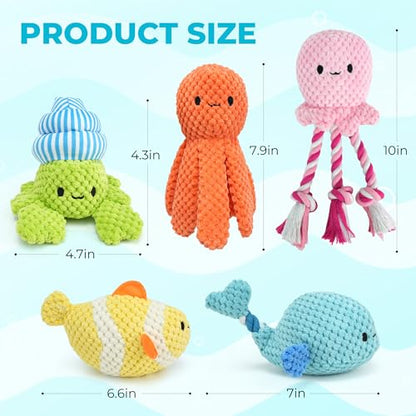 Prime Pets 5 Pack Squeaky Dog Toys, Plush Crinkle Dog Toys for Small Medium Dogs, Stuffed Tough Puppy Chew Toy to Keep Them Busy, Interactive Pet Toy