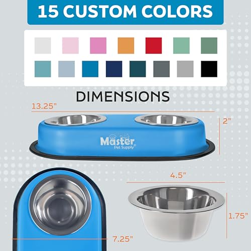 Master Pet Supply Double Dog Bowls Set with Elevated Base and 2 (8 oz) Stainless Steel Removable Dishes (Bone White) – Double Cat Food Water Bowl, Dog Puppy Food Bowl Set, Rust Resistant - color: Bone White
