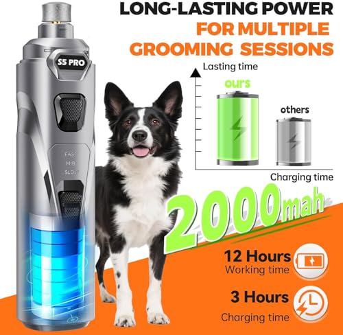 Whisper Quiet Dog Nail Grinder with 4 LED Lights, Safe & Stress-Free for Sensitive Dogs Cats of All Breeds & Sizes, 3 Grinding Bits, 3-Speed, Pet Nail Trimmers, Rechargeable Painless Grooming Kit Grey - color: Grey