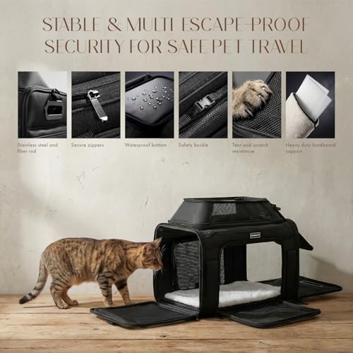 Top-Expandable Pet Carrier with Treat & Pet Window,18x13x9.5 Inch Southwest Frontier Airline Approved,Soft-Sided Dog Carrier for Small Dogs and Cats,Travel Cat Carrier with Locking Safety Zippers - color: Black, size: 18.0"L x 13.5"W x 9.5"H