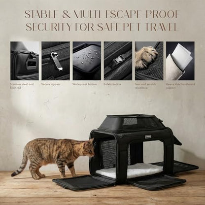 Top-Expandable Pet Carrier with Treat & Pet Window,18x13x9.5 Inch Southwest Frontier Airline Approved,Soft-Sided Dog Carrier for Small Dogs and Cats,Travel Cat Carrier with Locking Safety Zippers - color: Black, size: 18.0"L x 13.5"W x 9.5"H