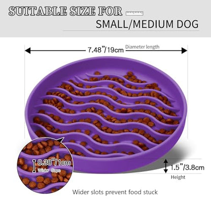 Slow Feeder Dog Bowls, Silicone Food Bowl Anti-Gulping, Pets Puppy Slow Feeder with Suction Cups, Dishwasher Microwave Safe for All Small Medium Dogs, Wave Design Purple - color: purple