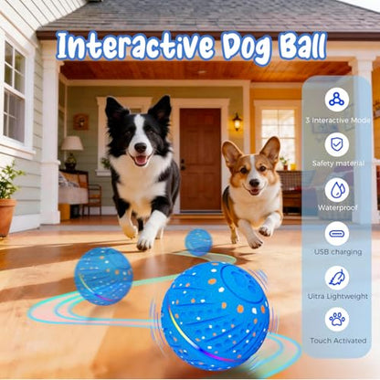 Interactive Dog Toys Ball, Light Up Smart Automatic Dog Ball with 3 Modes, Motion Activated Rolling & Bouncing, Durable ETPU Dog Toy for Small Dogs, Keeps Dogs Busy & Reduces Boredom
