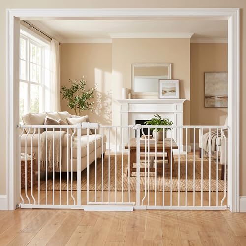 Extra Wide 76.4-81 Inch Large Baby Gates for Stairs, Doorways - No Drilling, Pressure Mounted Pet Gates for Kids & Dogs - color: White, size: 76.3"-81"/194-206CM