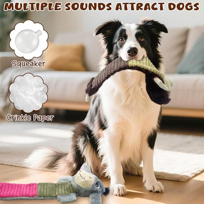 No Stuffing 2 Pack Dog Squeaky Toys,Dog Chew with Crinkle and Squeaker, Cute Animal Plush to Keep Them Busy, Suitable for Large to Small Breeds - color: Grey,coffee
