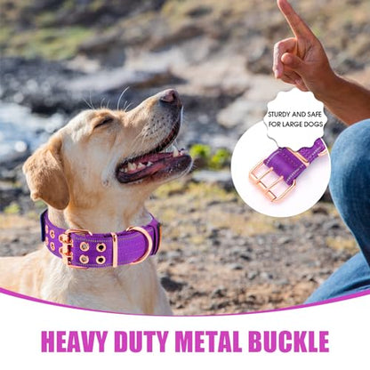 Heavy Duty Tactical Dog Collar with Neoprene Padded and Metal Buckle, Reflective Nylon for Medium to Large Dogs(Purple, X-Large) - color: Purple, size: X-Large (Pack of 1)
