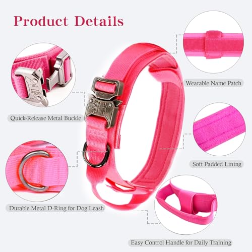 Tactical Dog Collar Adjustable Military Nylon Dog Collar with Control Handle and Heavy Duty Metal Buckle for Medium and Large Dogs (Pink,S) - color: Pink, size: Small (Pack of 1)