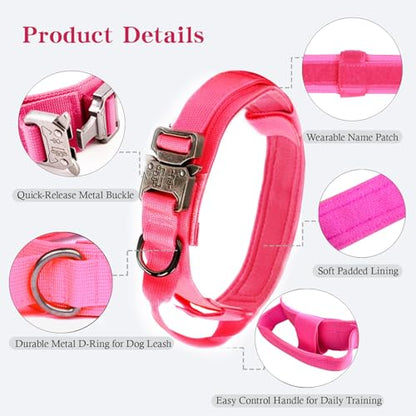 Tactical Dog Collar Adjustable Military Nylon Dog Collar with Control Handle and Heavy Duty Metal Buckle for Medium and Large Dogs (Pink,S) - color: Pink, size: Small (Pack of 1)