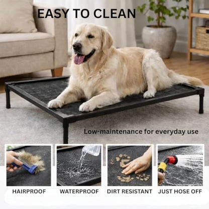 Elevated Dog Bed, Dog Cot for Large Dogs, Aluminum Frame with Chew-Resistant PVC Fabric, Supports Up to 150 lbs, Indoor and Outdoor Use, Hardware Included, 49.25" x 32.75" x 7" - size: Large