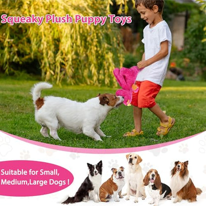 Letsmeet Dog Toys for Large Plush Dog Chew Toy with Squeaker and Crinkle Paper, Interactive Puppy Toys to Reduce Boredom and Anxiety, Tough Tug of War Pet Toys for Small, Medium and Large Dogs - color: Red