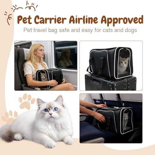 Double Expandable Cat Carrier,Airline Approved Soft-Sided Pet Travel Carrier for Small Dogs Cats Under 15 lbs,Waterproof 600D Oxford Fabric with Washable Replacement Liner,Odor-Free & Claw-Proof Black - color: Black