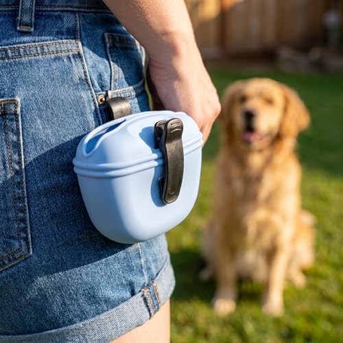 2 Pack Silicone Dog Treat Pouch with Magnetic Closure Hands-Free Training Bag with Belt Clip for Walking Agility Easy Clean Pet Snack Holder-Blue Pink - color: BLU-PNK