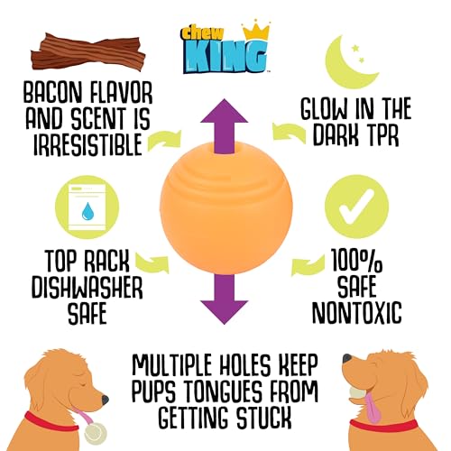 Chew King by Mammoth Bacon Flavored Dog Balls, Glow 2.5" 2-Pk - color: B) 2-Pack Bacon (2.5" Balls)