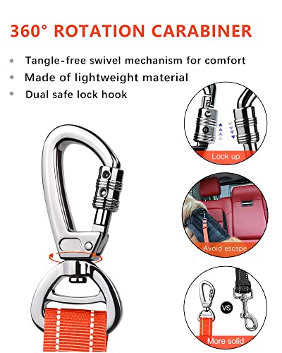 AUBELL Dog Seat Belt for Car,Updated 3-in-1 Adjustable Reflective Bungee Heavy Duty Dog Car Harness Tether with Clip Hook Latch & Buckle,Swivel Zinc Alloy Carabiner,Orange - color: Orange
