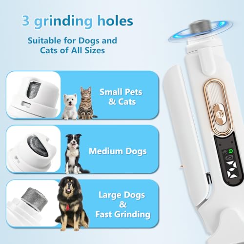 2-in-1 Dog Nail Grinder & Clipper - Quiet Electric Trimmer with Light, 2 Speeds, Rechargeable for Small Medium Large Dogs & Cats | Splash Guard & Safety Lock, Painless Grooming Tool