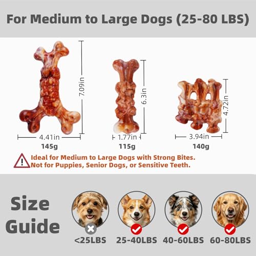 Dog Chew Toys for Large Medium Breeds, Dog Toys for Teeth Cleaning and Training, Toys for Aggressive Chewers, 3 Pack Bacon Flavored Tough Nylon Chew Bones to Keep Them Busy