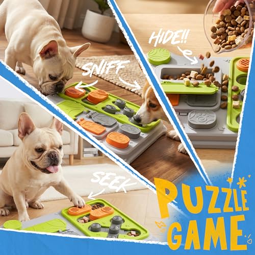 Dog Puzzle Toy Slow Feeder, Interactive Dog Toys for IQ Training & Mental Stimulation, ABS Easy Clean Detachable Tray Non-Slip Base, Enrichment Toys for Dogs, Green - color: Green