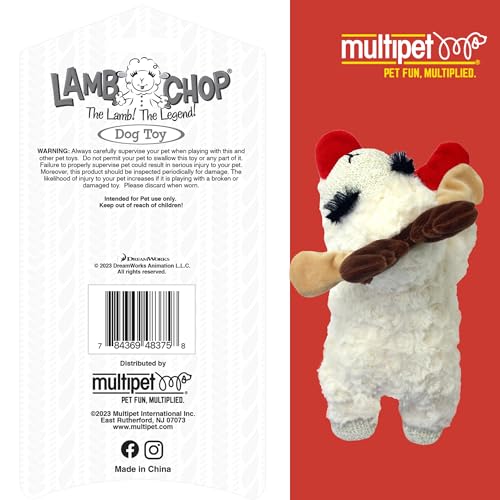 Multipet Lamb Chop Dog Plush Toy w/ Holiday Antlers - Squeaky Toy for All Dogs - Extra Soft Plush - Stuffed Animal for Cuddling & Playing (6”, Cream/Brown) - size: 6", style: Holiday Antlers