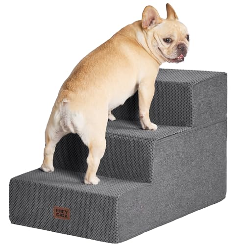 EHEYCIGA Dog Stairs for Small Dogs 16.5" H, 3-Step Extra Wide Dog Steps for Couch Sofa and Chair, Pet Steps for Medium Cats, Non-Slip Balanced Pet Ramp Indoor, Grey - color: Grey, size: Extra Wide 16.5" x 21" x 16.5"