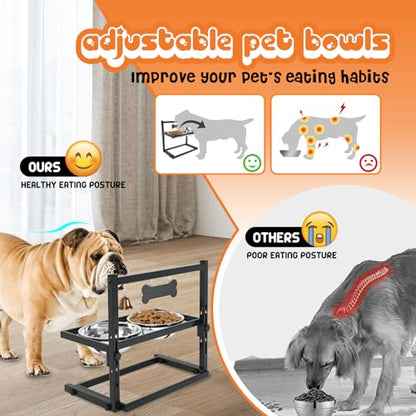SHAINFUN Elevated Dog Bowls for Medium Dogs and Cats - Raised Cat or Dog Bowl Stand with Adjustable Height and Two Stainless Steel Food Bowls - Ideal for Medium and Small Dogs and Cats - size: small and medium dogs