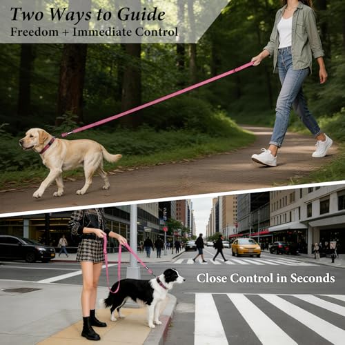 Double Handle Dog Leash 6 FT Reflective 2 Handle Traffic Lead with Padded Grip, Heavy Duty Nylon Leash for Walking Training, for Small Medium Large Dogs, Pink - color: Pink