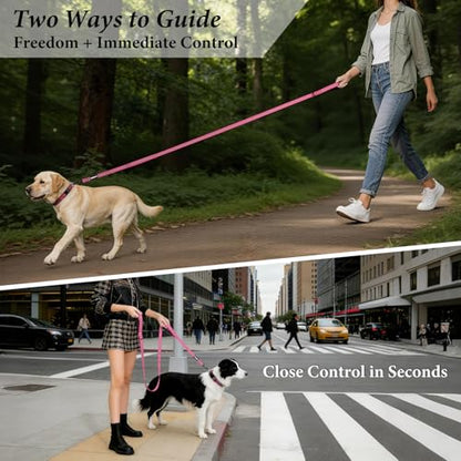 Double Handle Dog Leash 6 FT Reflective 2 Handle Traffic Lead with Padded Grip, Heavy Duty Nylon Leash for Walking Training, for Small Medium Large Dogs, Pink - color: Pink