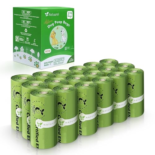 Certified Compostable Dog Poop Bags-270Bags 18Rolls, Poop Bags for Dogs Made of Cornstarch - ASTM D6400 By USA, Leakproof Easy Open, Unscented Dog Waste Bags (Green) - color: Green