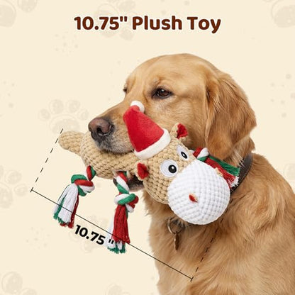Dog Toys for Small Medium Dogs - Squeaky Hippo Plush Dog Toys with Crinkle Paper, Cotton Ropes for Tug Games - color: Christmas Hippo