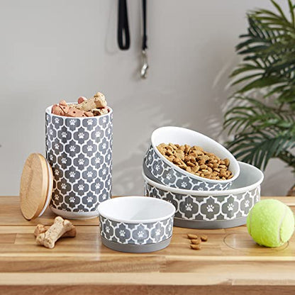 Bone Dry Lattice Collection Pet Bowl & Canister, Small Set, 4.25x2", Gray, 2 Count - color: Gray, size: Small Set, 4.25x2"