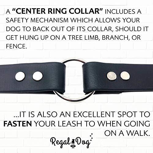 Regal Dog Products Large Black Dog Collar with Heavy Duty Double Buckle & D Ring | Vinyl Coated, Custom Fit, Adjustable Biothane Dog Collar | Chew Resistant Waterproof Center-Ring Collar for Dogs - color: Black, size: Large