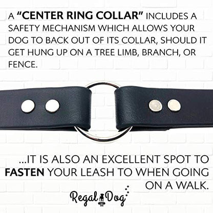 Regal Dog Products Large Black Dog Collar with Heavy Duty Double Buckle & D Ring | Vinyl Coated, Custom Fit, Adjustable Biothane Dog Collar | Chew Resistant Waterproof Center-Ring Collar for Dogs - color: Black, size: Large