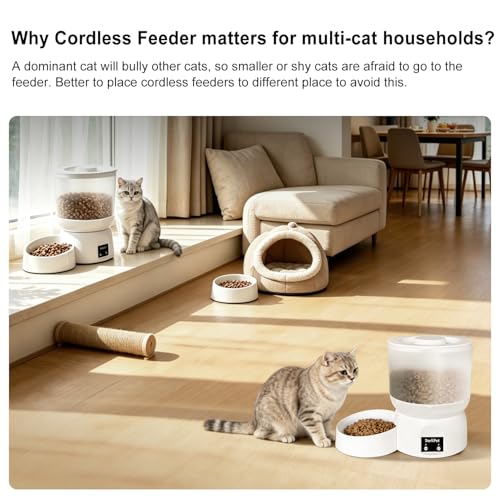 Automatic Cat Feeder with 270-Day Battery Life, Rechargeable Auto Cat Feeder with Slow Feed Mode & Very Quiet Dispensing, 2.5L Bluetooth Small cat Food Dispenser for Cats & Small Dogs