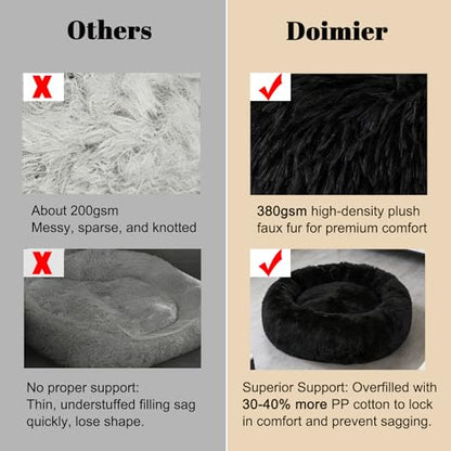 Calming Donut Dog Beds for Small Dogs Kitten - Washable Removable Cover Non-Slip Bottom, Round Pet Bed Puppy Bed Warming Fluffy Faux Fur Anti-Anxiety, Fits up to 15 lbs (Black, 20") - color: Black, size: 20"L x 20"W x 8"Th