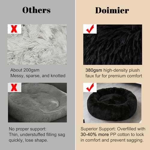 Calming Donut Dog Beds Large Sized Dog - Washable Removable Cover Non-Slip, Round Pet Bed Warming Fluffy Plush Faux Fur Anti-Anxiety Thick Cushion, Fits up to 80 lbs (Black, 36") - color: Black, size: 36"L x 36"W x 8"Th