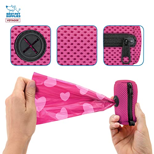 Best Pet Supplies 강아지 배변 봉투 홀더 목줄 부착물, 가방 15개, 푸시아, 여행, 산책, 공원 및 실외 사용을 위한 재사용 가능한 메시 디스펜서 파우치, 클립온으로 부드럽고 내구성이 뛰어납니다(3팩) - color: 메시 (푸시아), size: 1개(3개입)