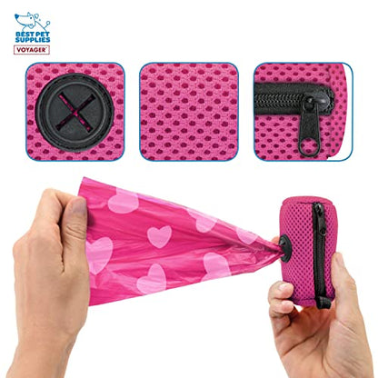 Best Pet Supplies 강아지 배변 봉투 홀더 목줄 부착물, 가방 15개, 푸시아, 여행, 산책, 공원 및 실외 사용을 위한 재사용 가능한 메시 디스펜서 파우치, 클립온으로 부드럽고 내구성이 뛰어납니다(3팩) - color: 메시 (푸시아), size: 1개(3개입)