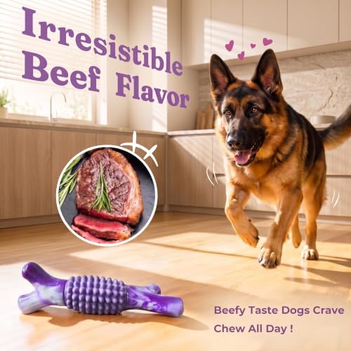 Dog Chew Toys for Aggressive Chewers, Rubber Branch Bone & Durable Nylon Dog Bones with Beef Flavor, Indestructible Dog Toys for Medium Large Dogs - color: 01-Purple