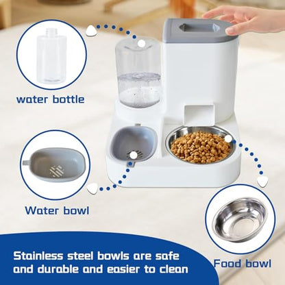 Automatic Cat Food and Water Dispenser Set 2 in 1, All-in-One Gravity Pet Feeder with Stainless Steel Cat Food Bowl Travel Auto Supply Feeder and Water Dispenser for Small Medium Cats Dogs (Gray) - color: 【Gray】